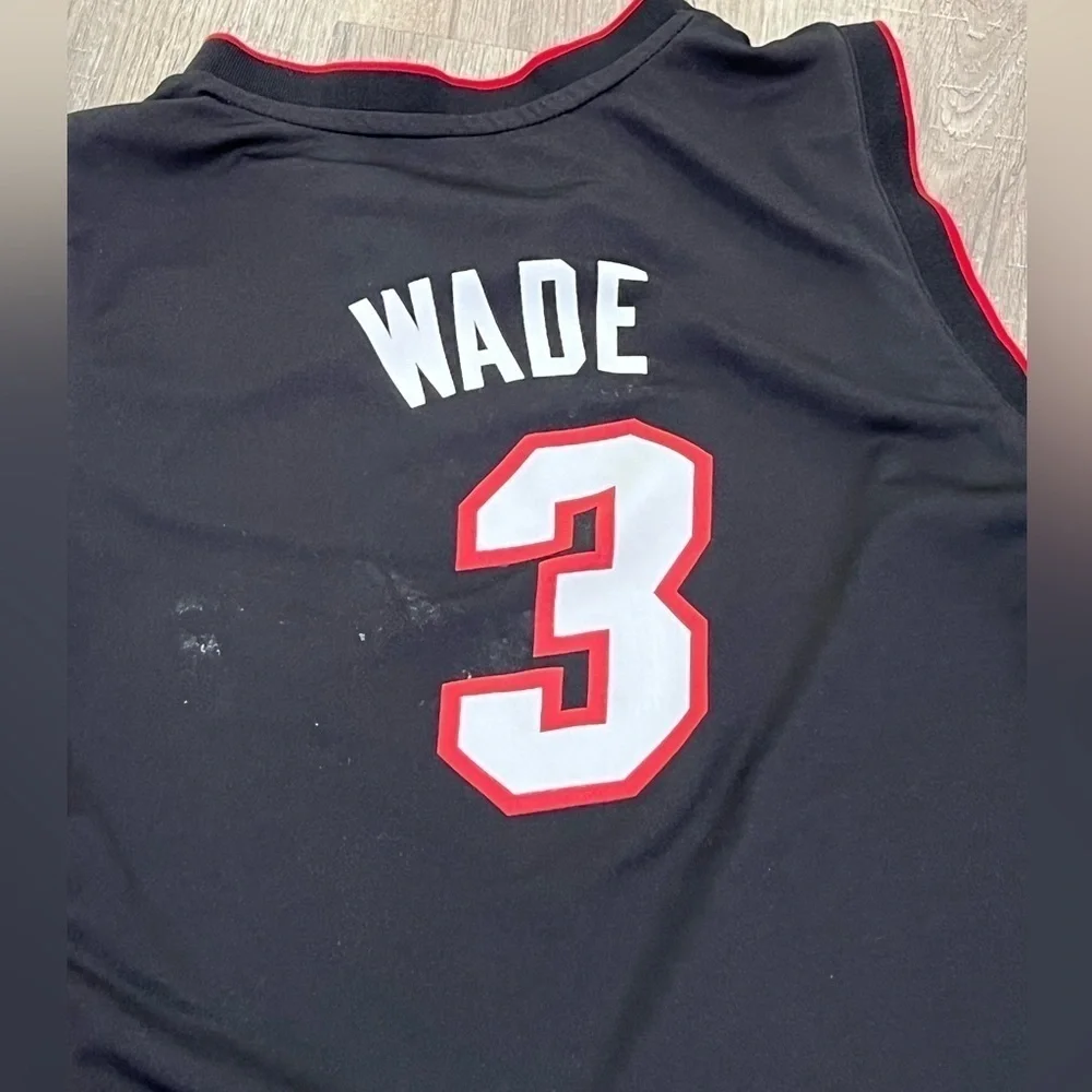 Adidas Miami Heat Dwyane Wade Number 3 Size Large Jump Man Jersey Black